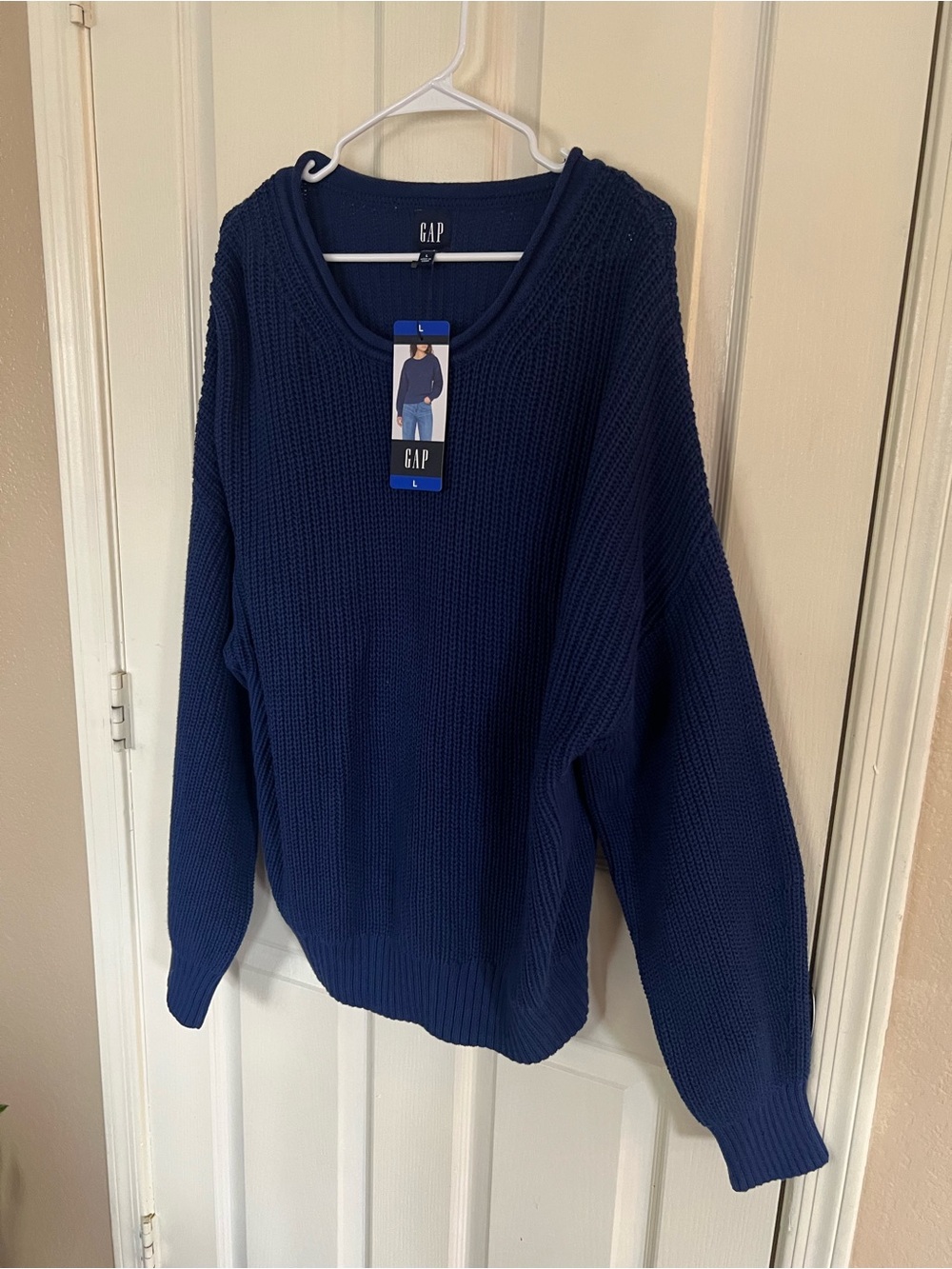GAP Women’s Large Navy Blue 100% Cotton Chunky Knit Pullover Oversized NWT - Picture 5 of 9